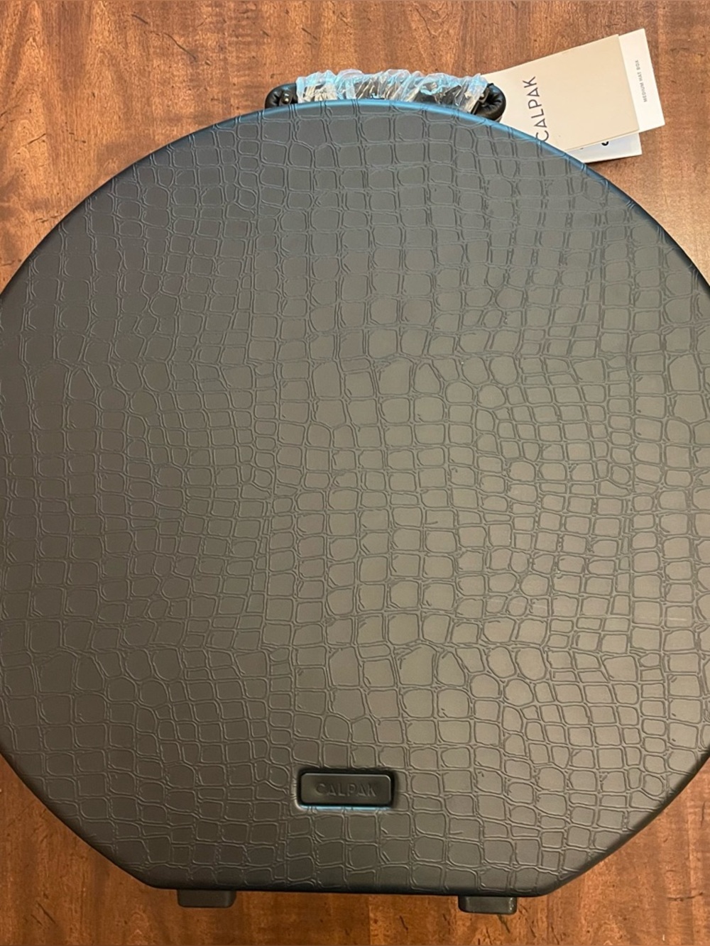 NWT CALPAK Medium Travel Hat Box with Strap - Black Crocodile